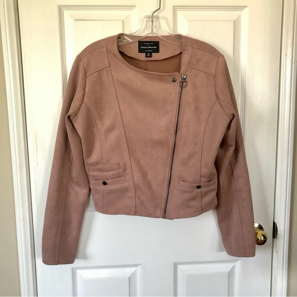 Haute Monde Blush /Mauve Pink Vegan Suede Moto Jacket Size M Casual asymmetrical - Picture 6 of 8